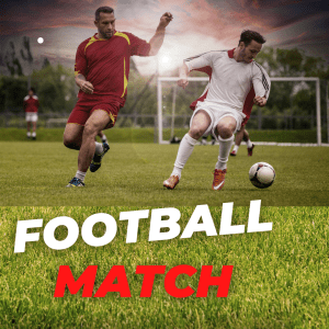 An action-packed football match with players competing on the pitch